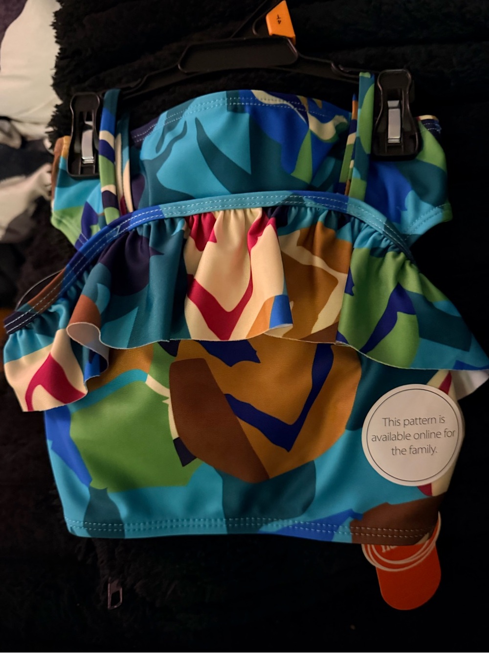 wonder nation Multi Blue & Green Ruffle Swim Top